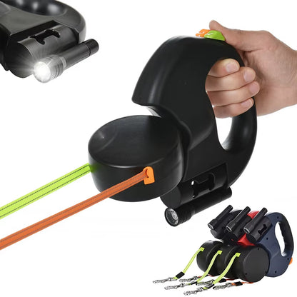 3M Reflective Retractable Dog Leash for Small Dogs with 360° Swivel, Dual Lead Design, and Integrated Lights for Tangle-Free Walking