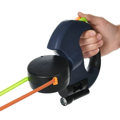3M Reflective Retractable Dog Leash for Small Dogs with 360° Swivel, Dual Lead Design, and Integrated Lights for Tangle-Free Walking