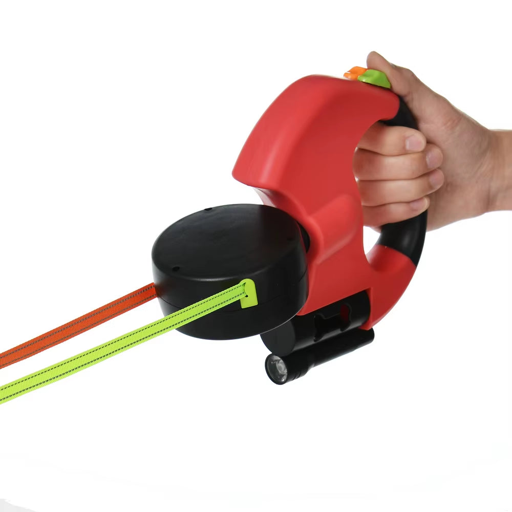 3M Reflective Retractable Dog Leash for Small Dogs with 360° Swivel, Dual Lead Design, and Integrated Lights for Tangle-Free Walking
