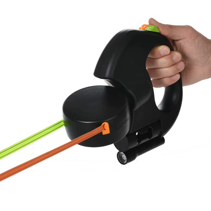 3M Reflective Retractable Dog Leash for Small Dogs with 360° Swivel, Dual Lead Design, and Integrated Lights for Tangle-Free Walking